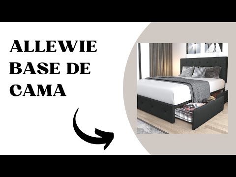 Allewie Base de cama tapizada de tamaño matrimonial con 4 cajones de almacenamiento y cabecera.